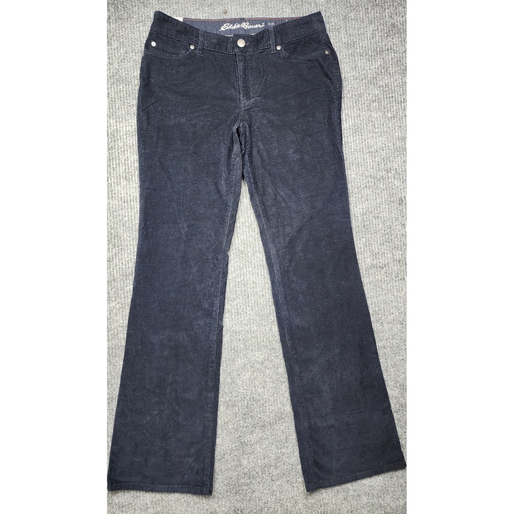 Eddie Bauer Womens Navy Corduroy Pants Slightly Curvy Bootcut Size 6 Mid Rise